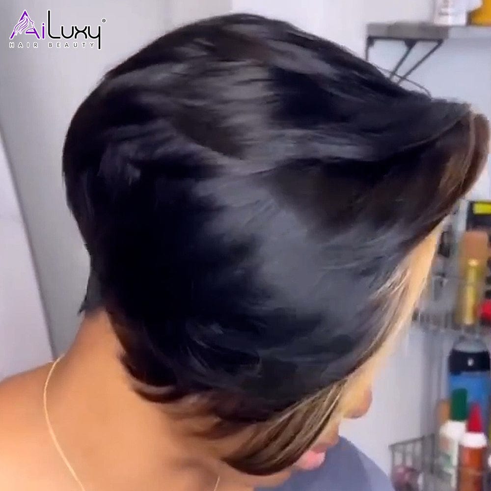 ailuxyhair-fr AILUXY 4x4 Lisse Courte Perruque Robin 100% Cheveux Humains 100% Cheveux Humains comme sur la vidéo 2 - 3 jours reçus+Un beau cadeau
