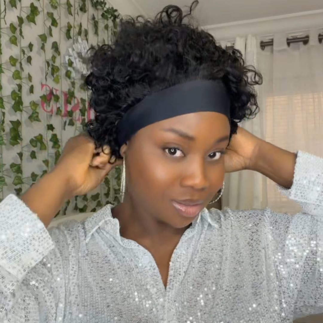ailuxyhair-fr AILUXY Boucles Noires Courtes Bandeau Perruque Sans Colle Ni Clips