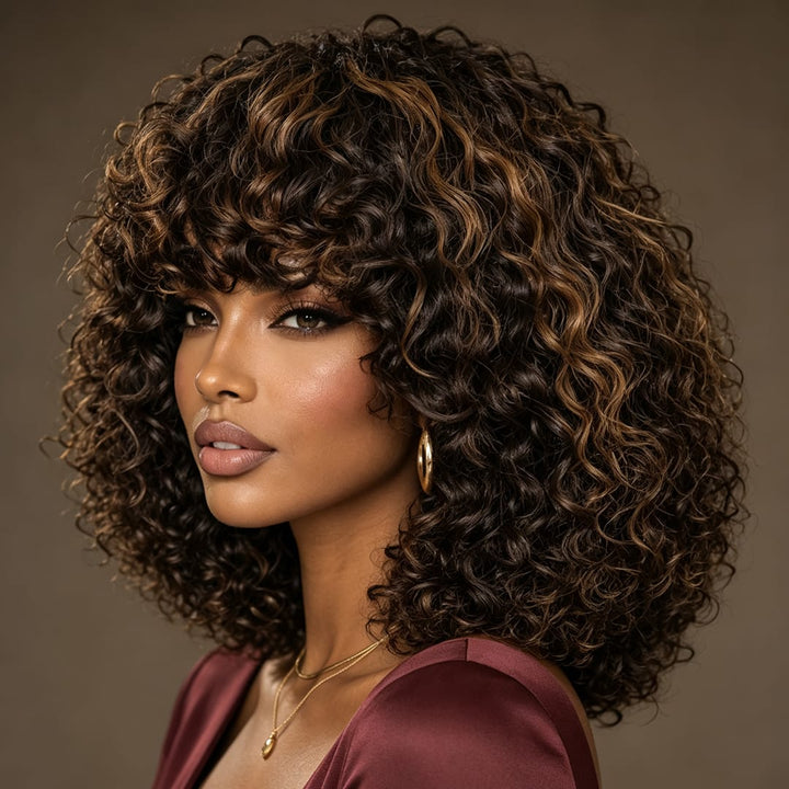 ailuxyhair-fr AILUXY Deep Wave Bob Perruque En Couleur Mixte 1B/#4 Avec Frange