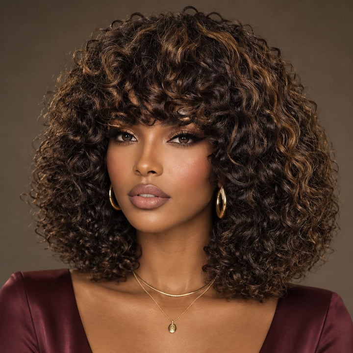 ailuxyhair-fr AILUXY Deep Wave Bob Perruque En Couleur Mixte 1B/#4 Avec Frange