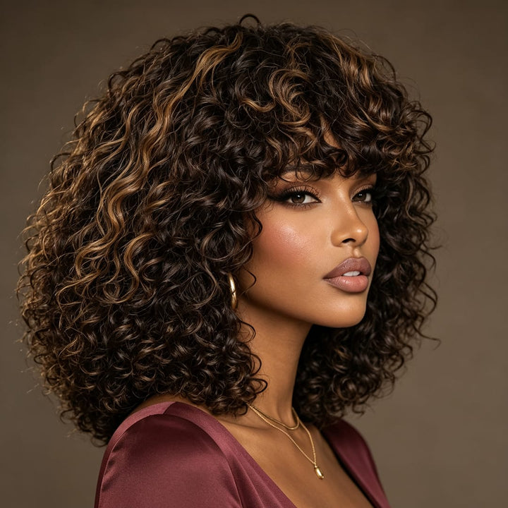 ailuxyhair-fr AILUXY Deep Wave Bob Perruque En Couleur Mixte 1B/#4 Avec Frange