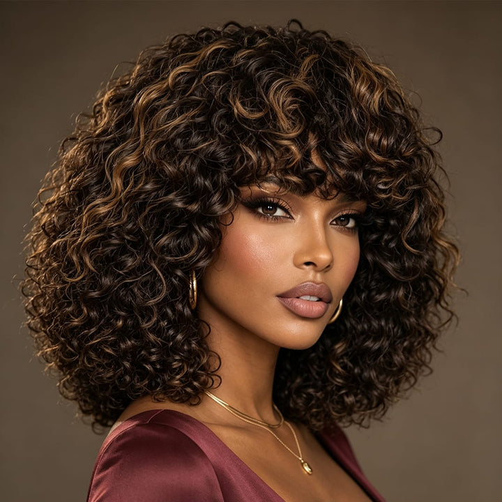 ailuxyhair-fr AILUXY Deep Wave Bob Perruque En Couleur Mixte 1B/#4 Avec Frange