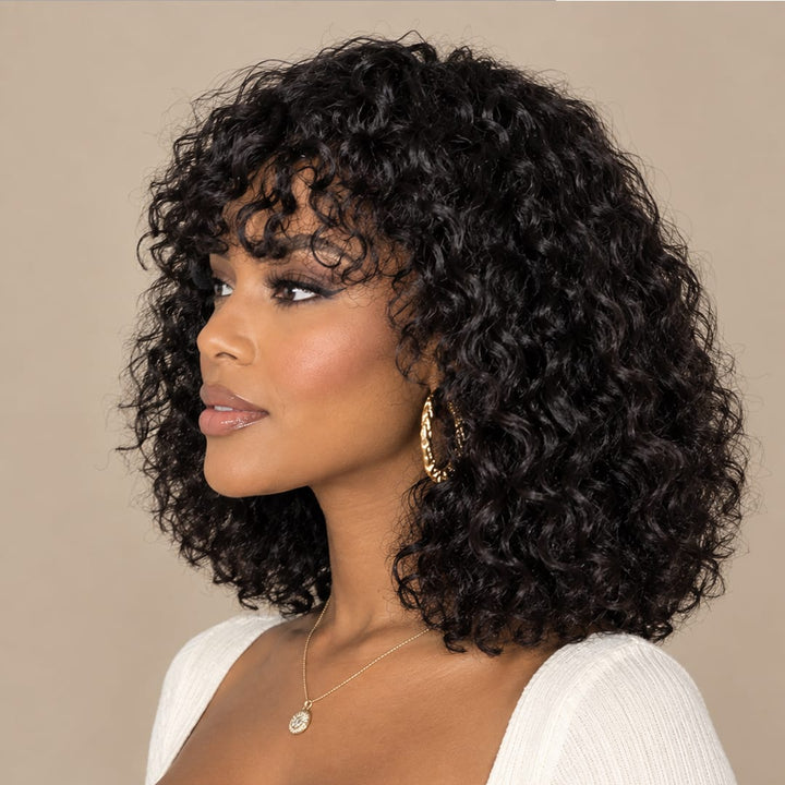 ailuxyhair-fr AILUXY Deep Wave Noir Bob Perruque Avec Frange 100% Cheveux Humains