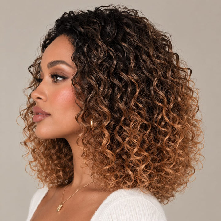 ailuxyhair-fr Ailuxy Glueless Couleur Blond Foncé Doré Ombré Perruque Sans Colle Bouclé Bob 2.0