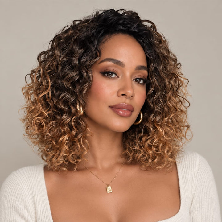 ailuxyhair-fr Ailuxy Glueless Couleur Blond Foncé Doré Ombré Perruque Sans Colle Bouclé Bob 2.0