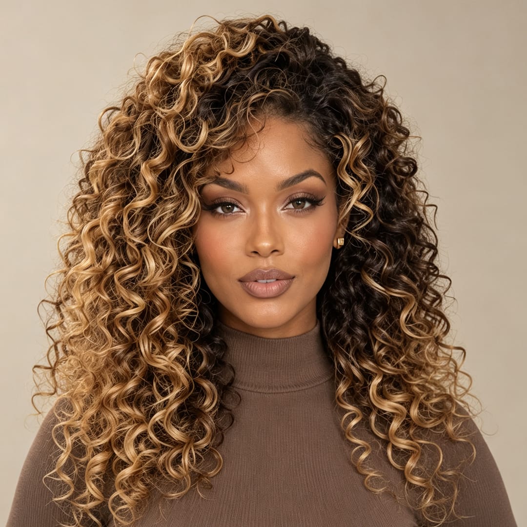 ailuxyhair-fr Ailuxy Glueless Couleur Blond Foncé Doré Ombré Perruque Sans Colle Bouclé Bob 4.0