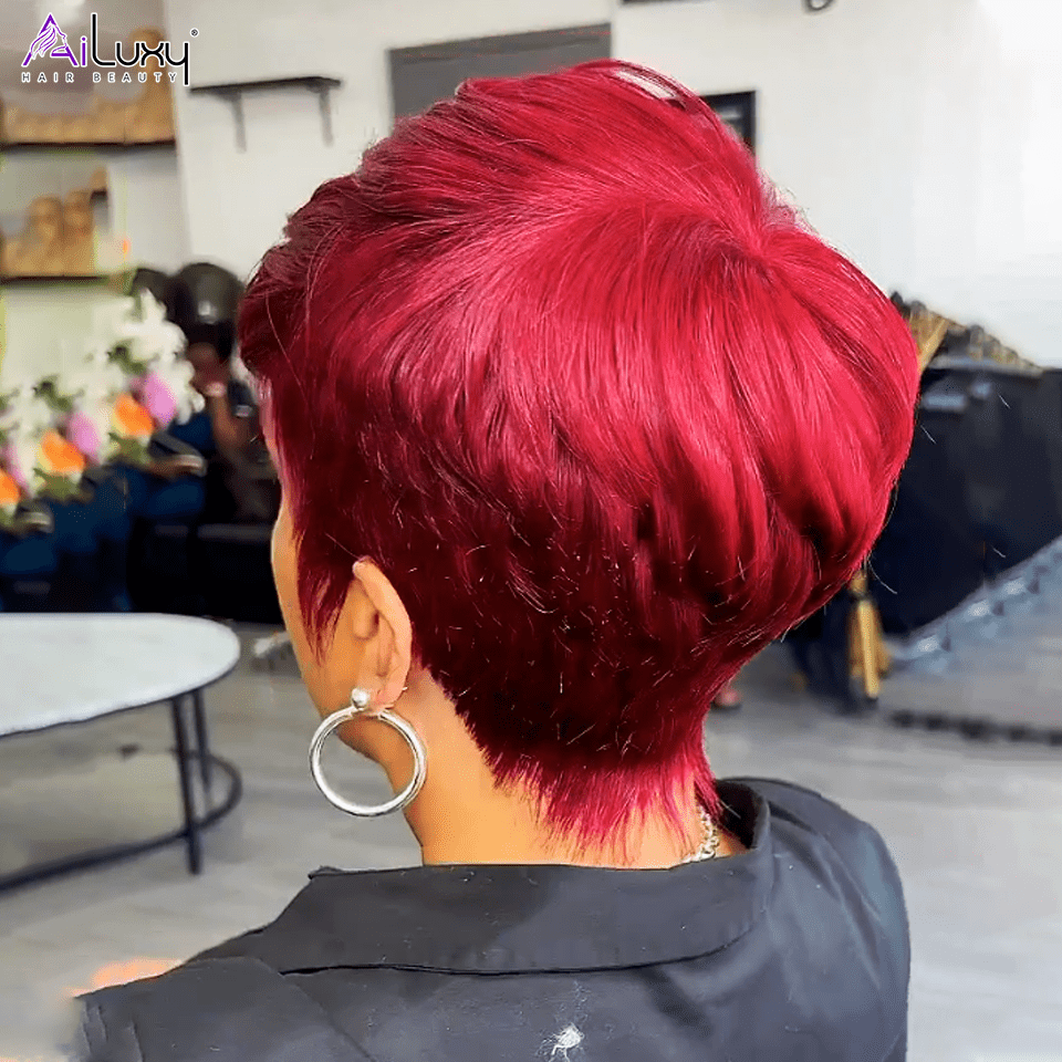 ailuxyhair-fr AILUXY Lisse Courte bicolore brun-doré et cerise Perruque 100% Cheveux Humains comme sur la vidéo 3 - 4 jours reçus+Un beau cadeau