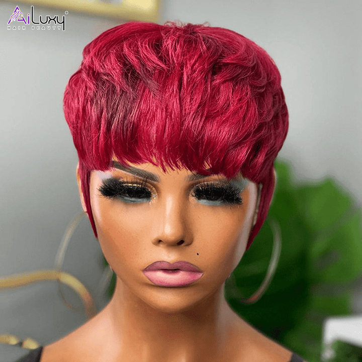 ailuxyhair-fr AILUXY Lisse Courte bicolore brun-doré et cerise Perruque 100% Cheveux Humains comme sur la vidéo 3 - 4 jours reçus+Un beau cadeau
