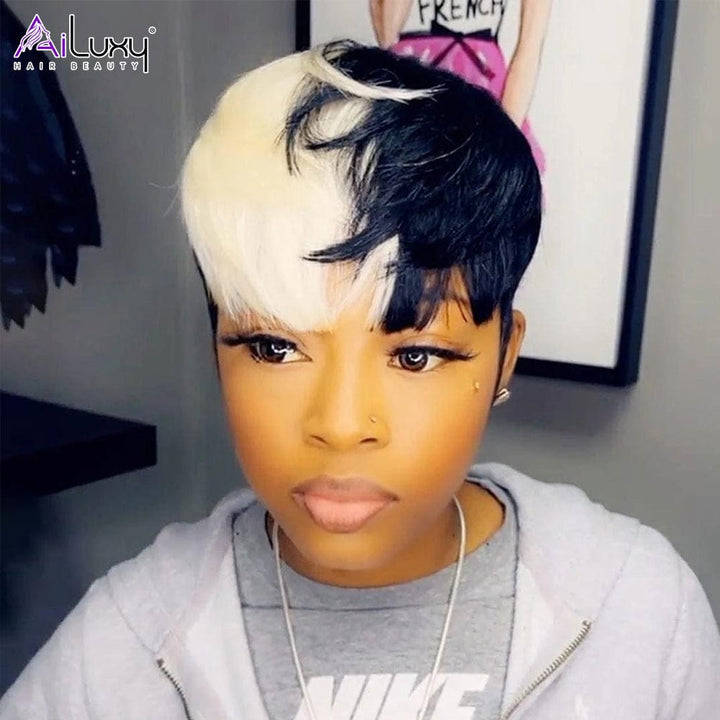 ailuxyhair-fr AILUXY Lisse Courte identique à l'image Perruque 100% Cheveux Humains comme sur la vidéo 2 - 3 jours reçus+Un beau cadeau