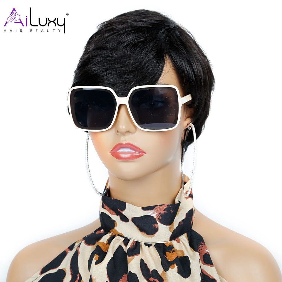 ailuxyhair-fr AILUXY Lisse Courte Noir Perruque 100% Cheveux Humains HC-026