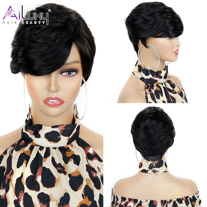 ailuxyhair-fr AILUXY Lisse Courte Noir Perruque 100% Cheveux Humains HC-026