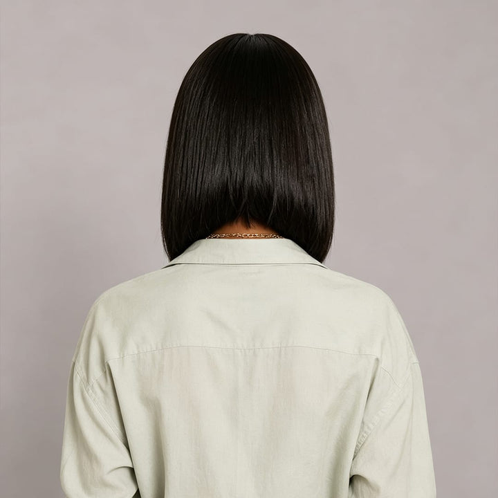 ailuxyhair-fr AILUXY Lisse Noir Bob Perruque Avec Frange 100% Cheveux Humains