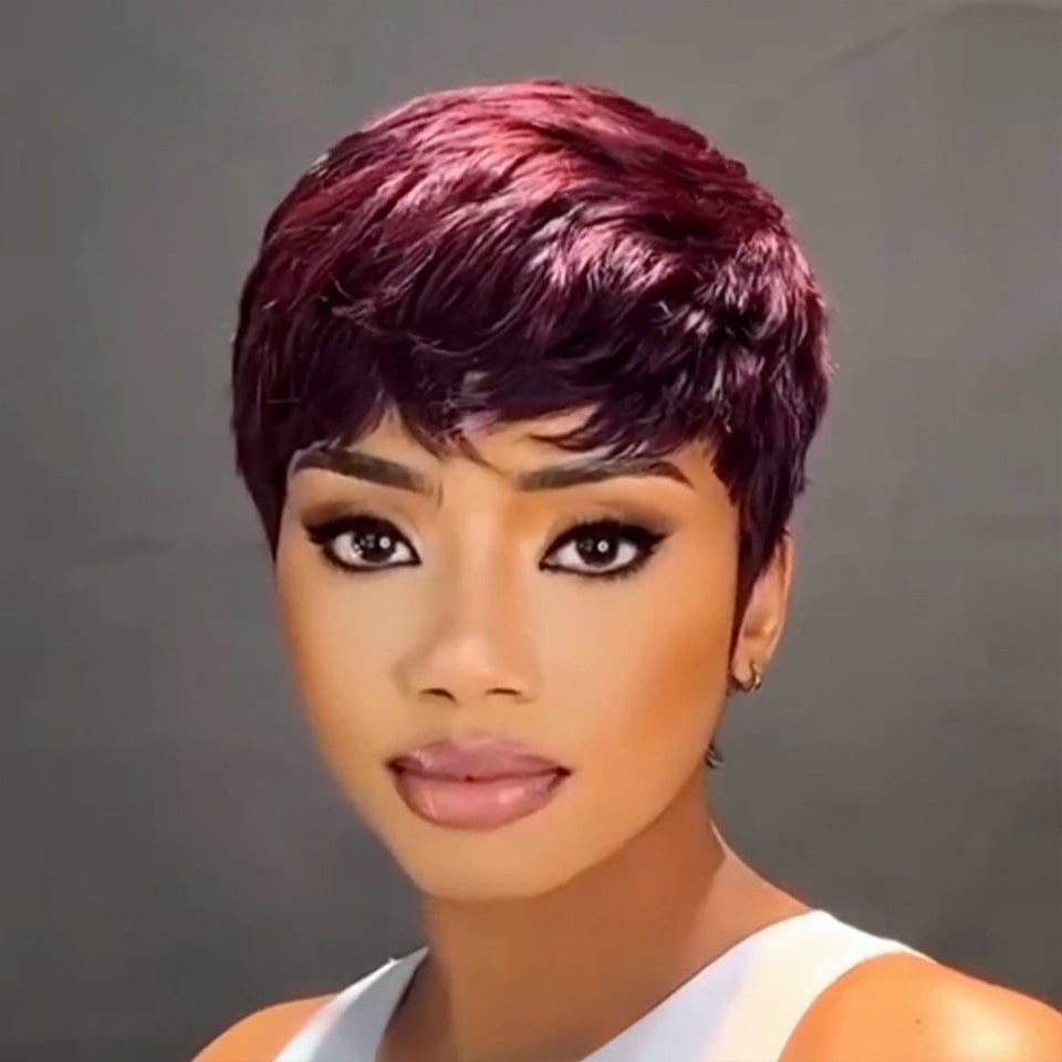 ailuxyhair-fr AILUXY Lisse Raisin Violet Courte Pixie Cut Perruque Fabriquée à la machine 100% Cheveux Humains