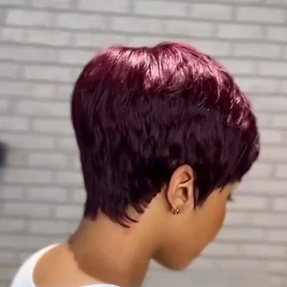 ailuxyhair-fr AILUXY Lisse Raisin Violet Courte Pixie Cut Perruque Fabriquée à la machine 100% Cheveux Humains