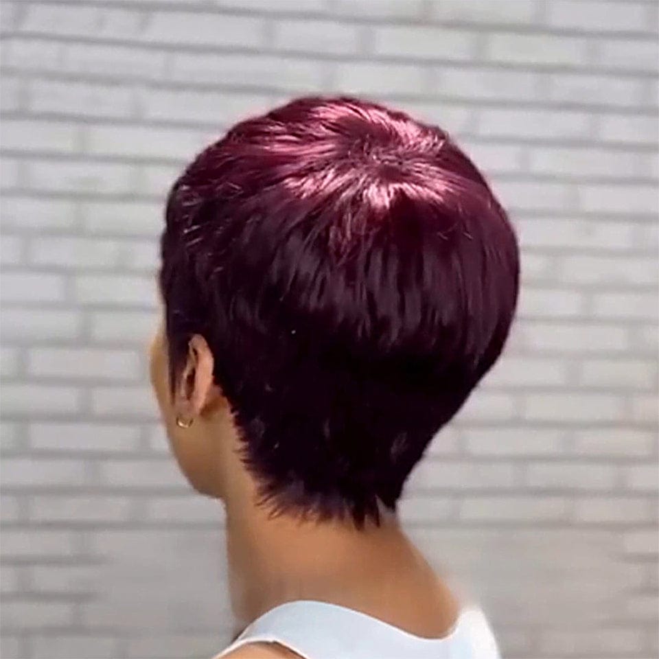 ailuxyhair-fr AILUXY Lisse Raisin Violet Courte Pixie Cut Perruque Fabriquée à la machine 100% Cheveux Humains