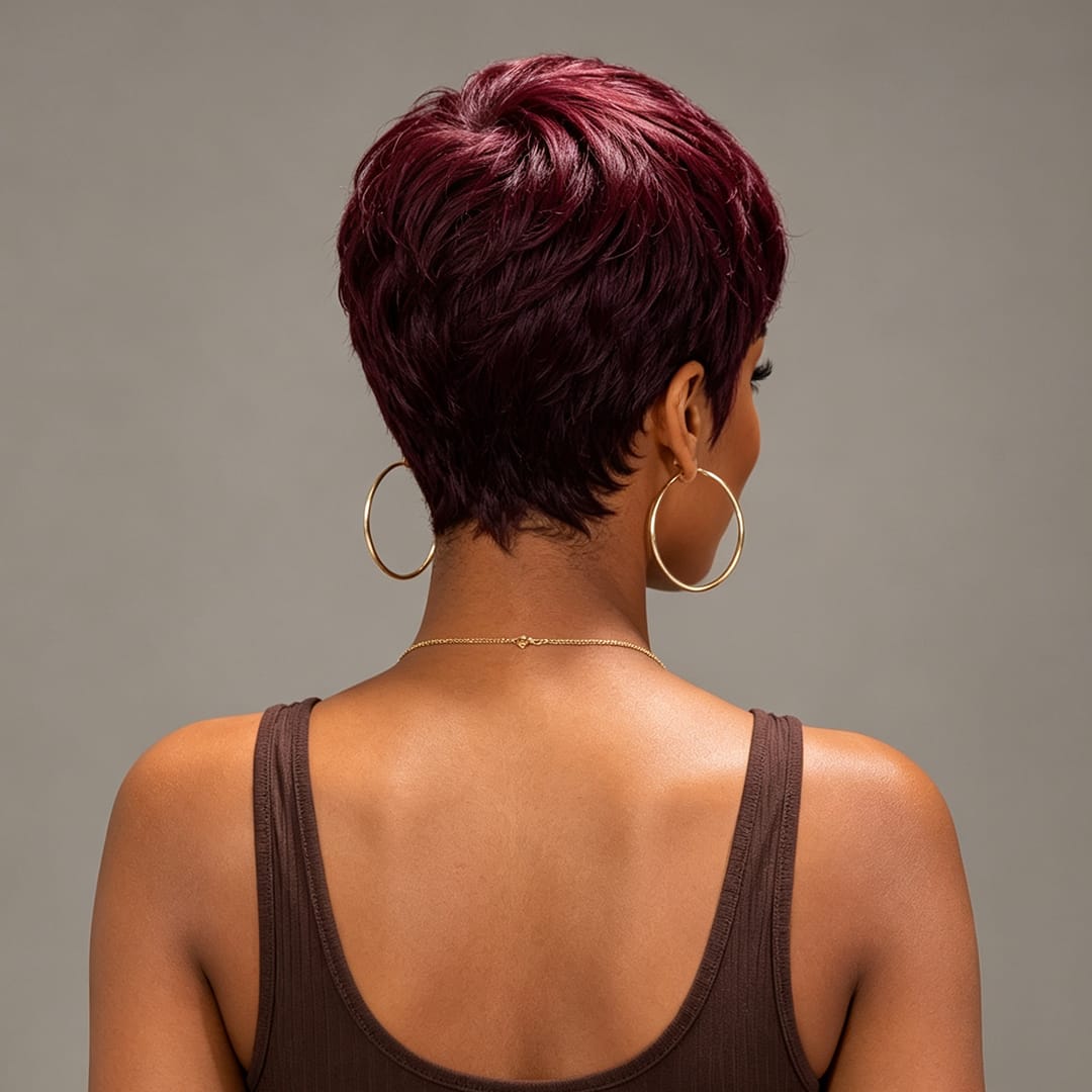 ailuxyhair-fr AILUXY Lisse Raisin Violet Courte Pixie Cut Perruque Fabriquée à la machine 100% Cheveux Humains