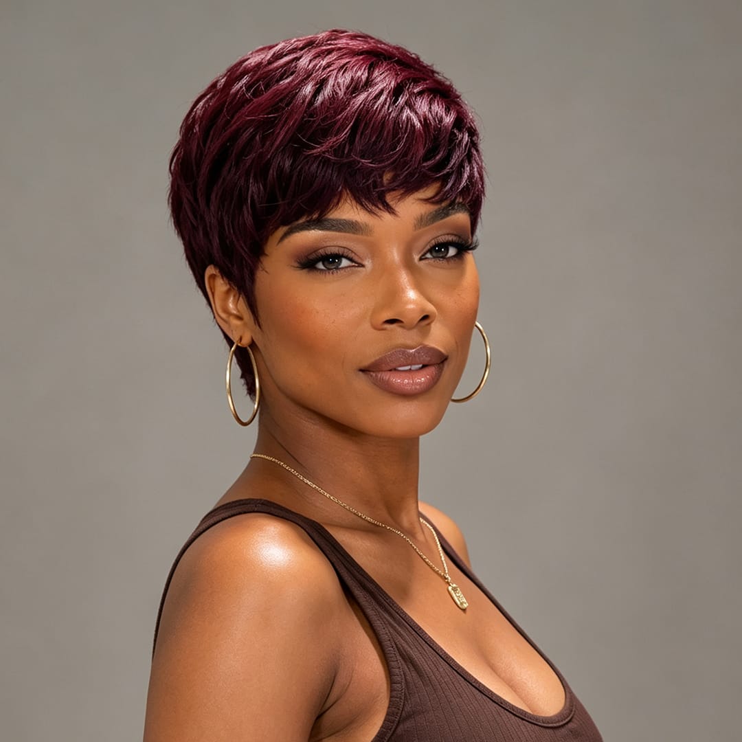 ailuxyhair-fr AILUXY Lisse Raisin Violet Courte Pixie Cut Perruque Fabriquée à la machine 100% Cheveux Humains