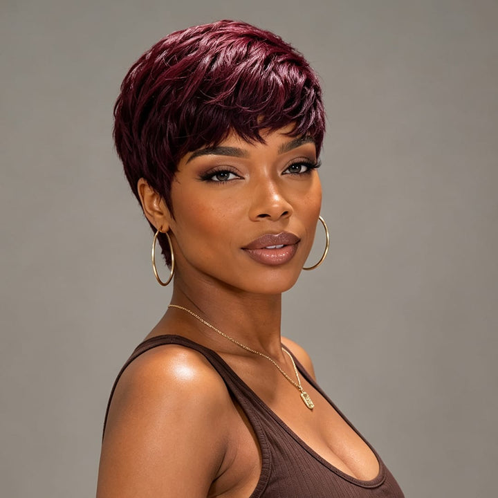 ailuxyhair-fr AILUXY Lisse Raisin Violet Courte Pixie Cut Perruque Fabriquée à la machine 100% Cheveux Humains