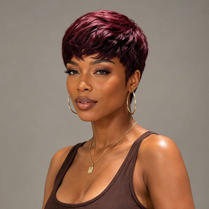 ailuxyhair-fr AILUXY Lisse Raisin Violet Courte Pixie Cut Perruque Fabriquée à la machine 100% Cheveux Humains