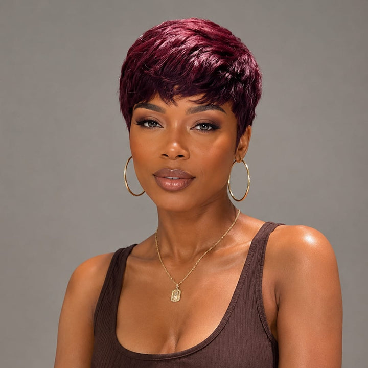 ailuxyhair-fr AILUXY Lisse Raisin Violet Courte Pixie Cut Perruque Fabriquée à la machine 100% Cheveux Humains
