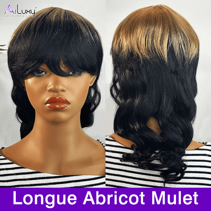 ailuxyhair-fr AILUXY Longue Abricot Mulet Perruque 100% Cheveux Humains comme sur la vidéo