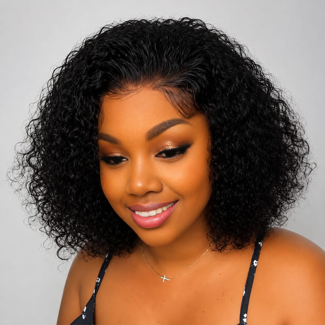ailuxyhair-fr AILUXY Magnifique Perruque Bob Bouclé Noir 13X4 Lace Front Cheveux Humains