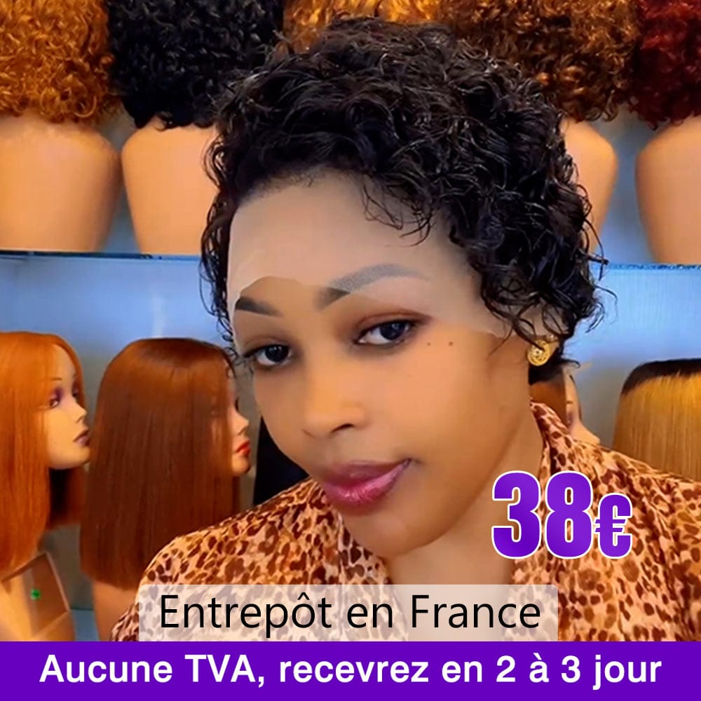 ailuxyhair-fr AILUXY nouveau bouclé 13x4 Lace Bob Noir Perruque Perruque 100% Cheveux Humains comme sur la vidéo 4 - 5 jours reçus+Un beau cadeau+100% identique à l'image