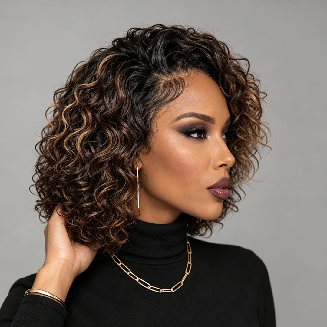 ailuxyhair-fr AILUXY Perruque 13x4 Lace Closure Perruque BOB Curly 200% densité 100% Cheveux humains