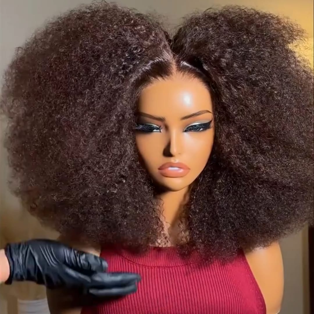 ailuxyhair-fr AILUXY Perruque afro Bouclée Brun Foncé, Harmonie de Boucles denses et volume XXL, Perruque Afro Haut de Gamme