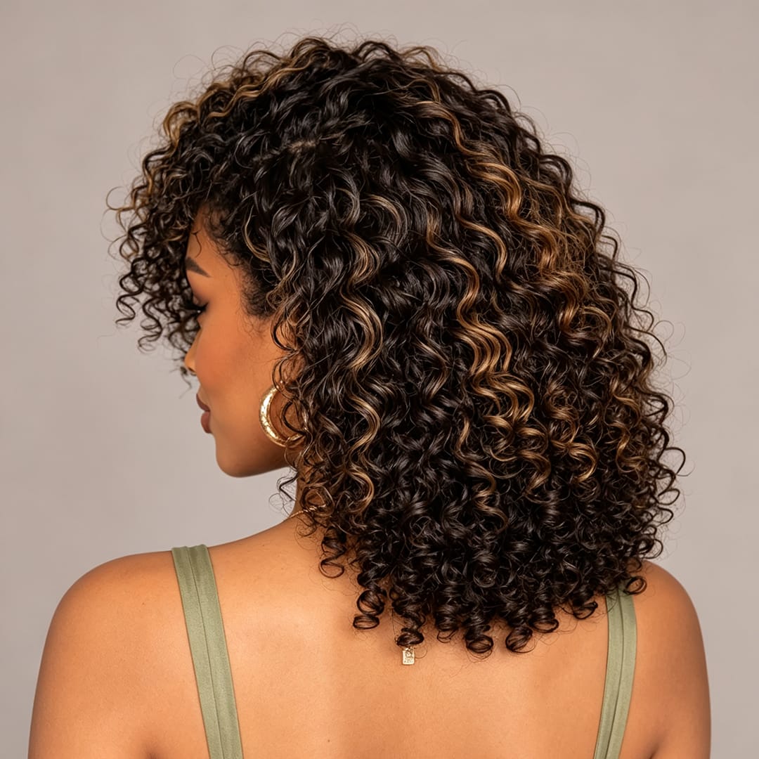 ailuxyhair-fr AILUXY Perruque Afro Bouclée Mi‑Longue Balayage Caramel, Volume Naturel Boucles Serrées