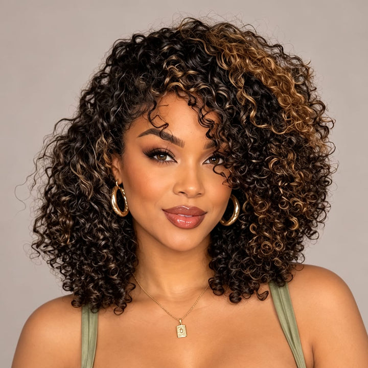 ailuxyhair-fr AILUXY Perruque Afro Bouclée Mi‑Longue Balayage Caramel, Volume Naturel Boucles Serrées