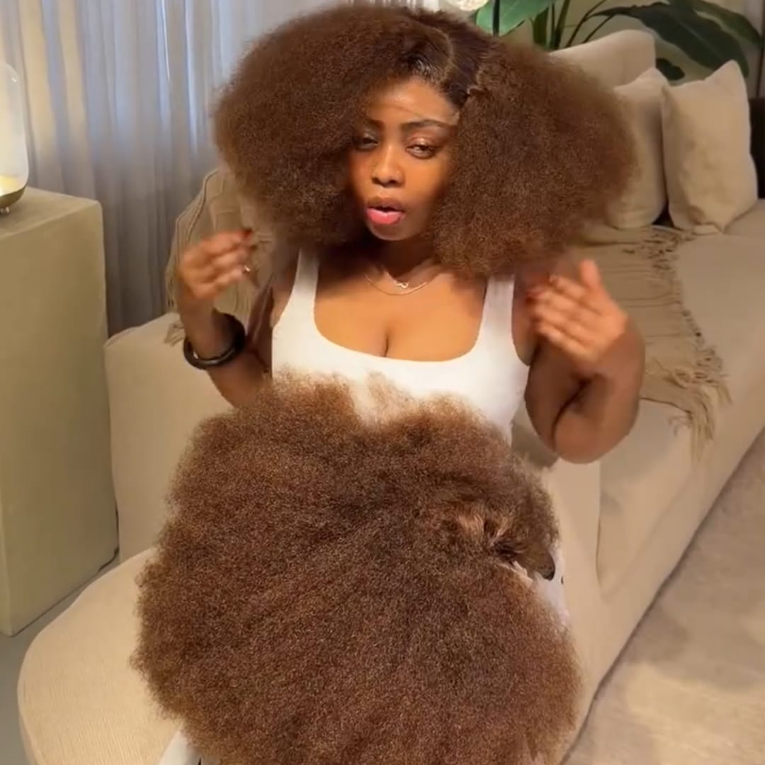 ailuxyhair-fr AILUXY Perruque Afro Volume Maxi Couleur Châtain, Grandes Boucles Crépues, 100% Cheveux Humains