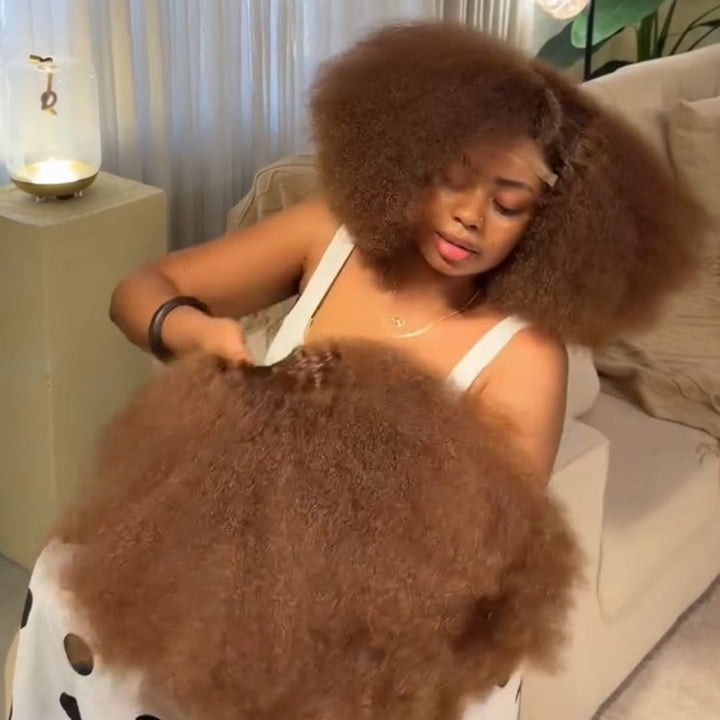 ailuxyhair-fr AILUXY Perruque Afro Volume Maxi Couleur Châtain, Grandes Boucles Crépues, 100% Cheveux Humains
