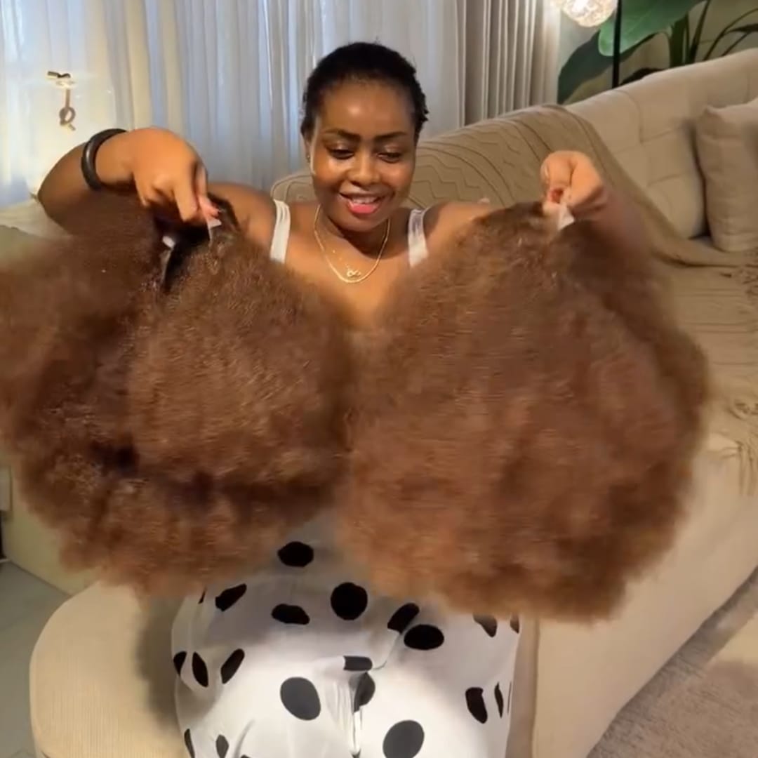 ailuxyhair-fr AILUXY Perruque Afro Volume Maxi Couleur Châtain, Grandes Boucles Crépues, 100% Cheveux Humains