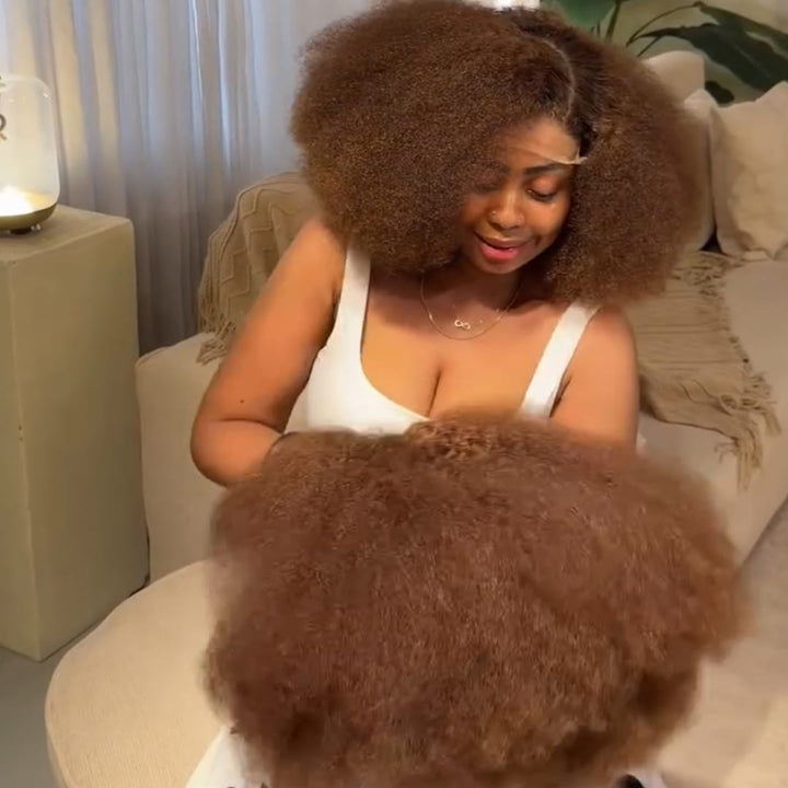 ailuxyhair-fr AILUXY Perruque Afro Volume Maxi Couleur Châtain, Grandes Boucles Crépues, 100% Cheveux Humains