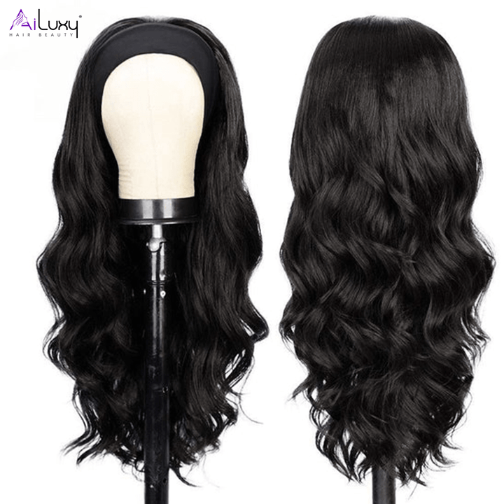 ailuxyhair-fr AILUXY Perruque Bandeau Body Wave Longue Noir Perruque 100% Cheveux Humains Densité 200%