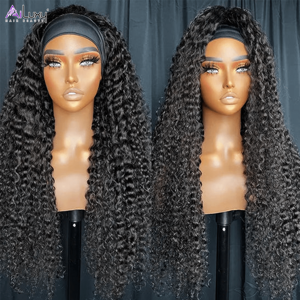 ailuxyhair-fr AILUXY Perruque Bandeau Bouclé Longue Noir Perruque 100% Cheveux Humains Densité 200%
