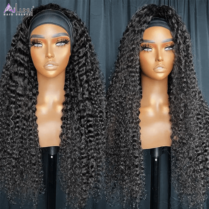 ailuxyhair-fr AILUXY Perruque Bandeau Bouclé Longue Noir Perruque 100% Cheveux Humains Densité 200%
