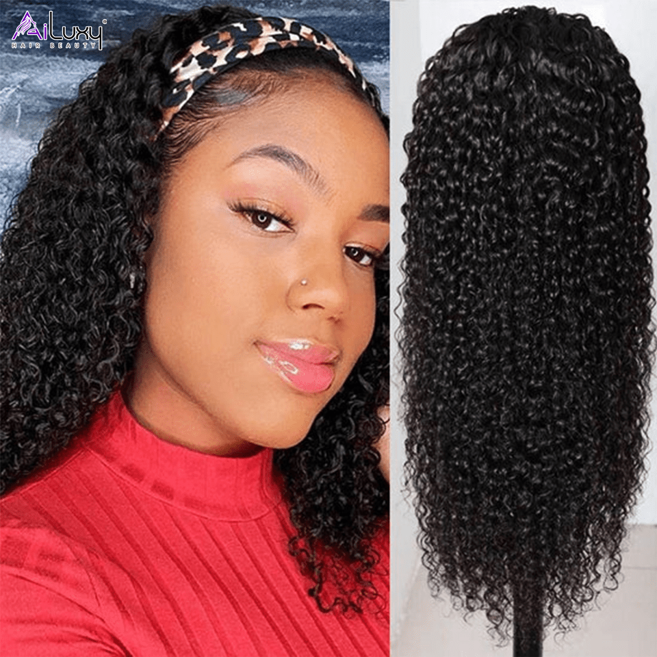 ailuxyhair-fr AILUXY Perruque Bandeau Bouclé Longue Noir Perruque 100% Cheveux Humains Densité 200%