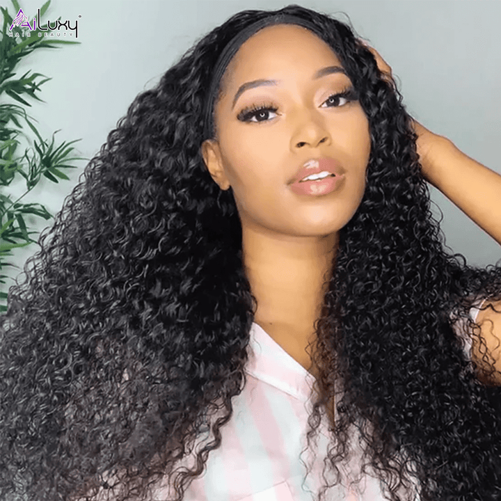 ailuxyhair-fr AILUXY Perruque Bandeau Bouclé Longue Noir Perruque 100% Cheveux Humains Densité 200%