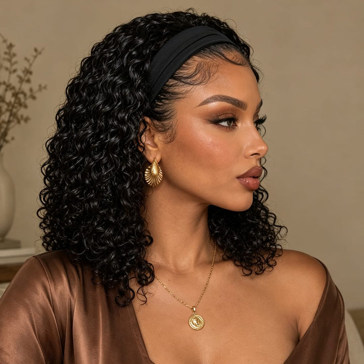 ailuxyhair-fr AILUXY Perruque Bandeau Bouclé Noir Bob Perruque 100% Cheveux Humains
