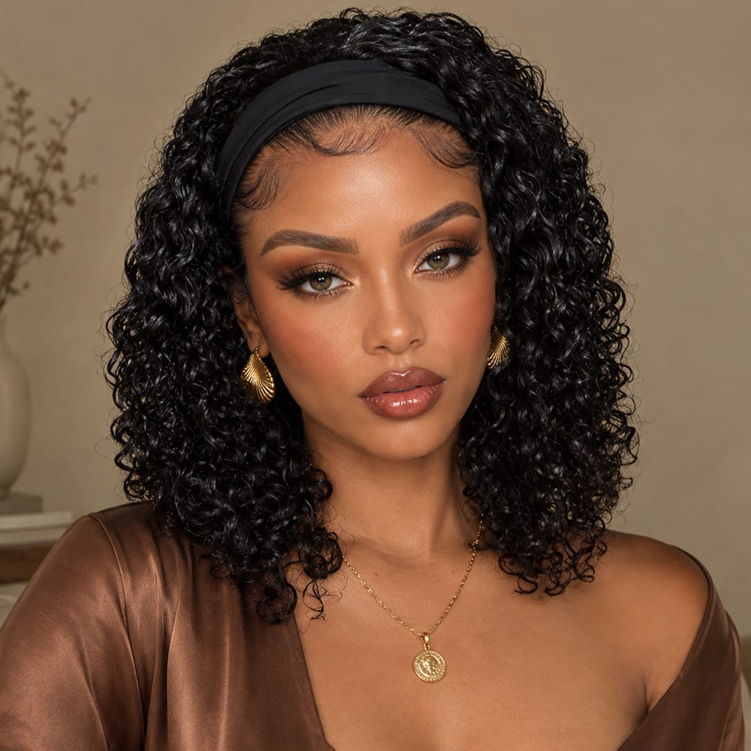 ailuxyhair-fr AILUXY Perruque Bandeau Bouclé Noir Bob Perruque 100% Cheveux Humains
