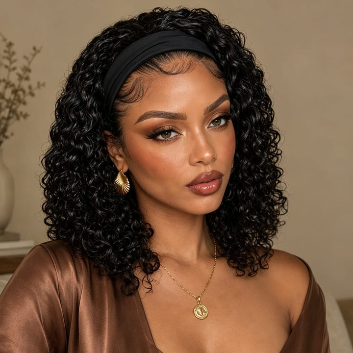 ailuxyhair-fr AILUXY Perruque Bandeau Bouclé Noir Bob Perruque 100% Cheveux Humains