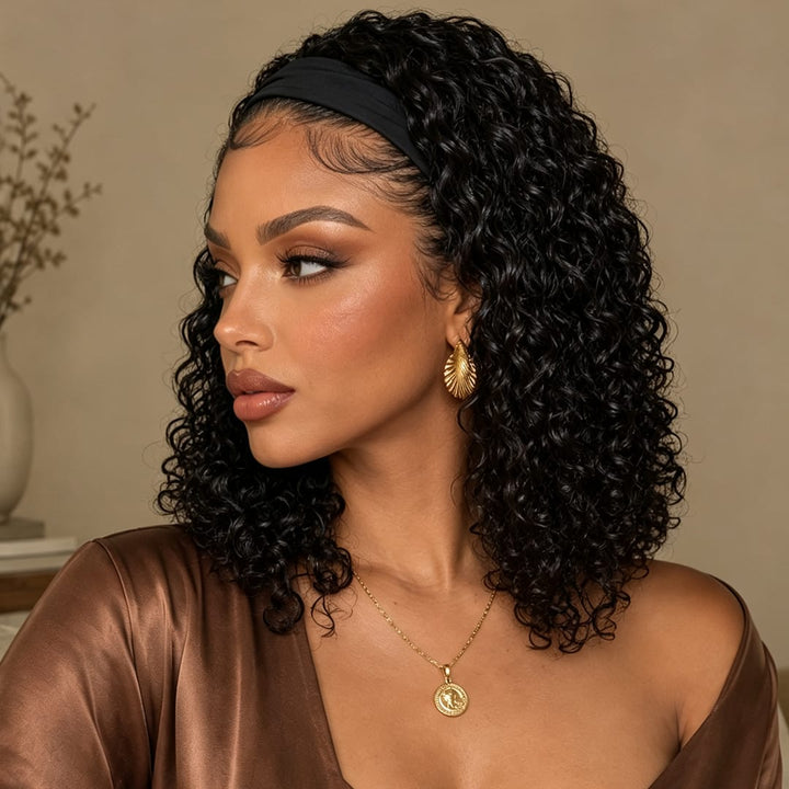 ailuxyhair-fr AILUXY Perruque Bandeau Bouclé Noir Bob Perruque 100% Cheveux Humains