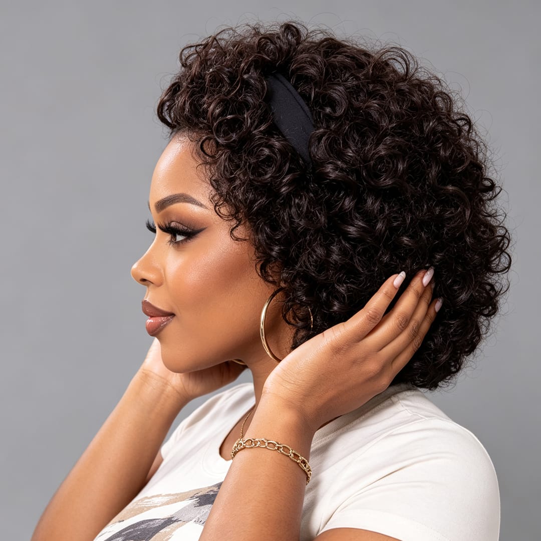 ailuxyhair-fr AILUXY Perruque Bandeau Courte Kinky Curly Brun Chocolat - Sans Colle