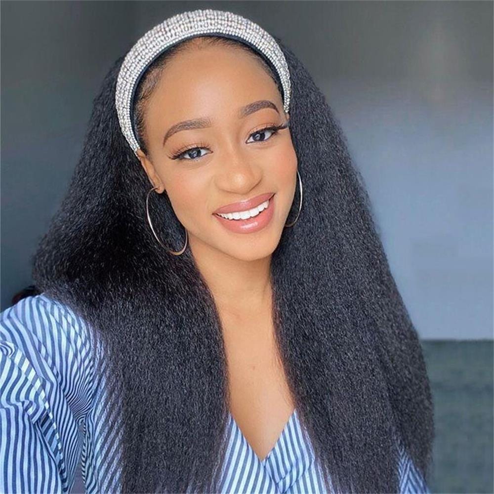 ailuxyhair-fr AILUXY Perruque bandeau Kinky lisse Longue Noir Perruque 100% Cheveux Humains