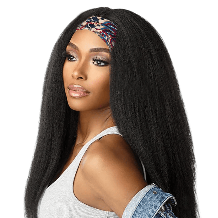 ailuxyhair-fr AILUXY Perruque bandeau Kinky lisse Longue Noir Perruque 100% Cheveux Humains