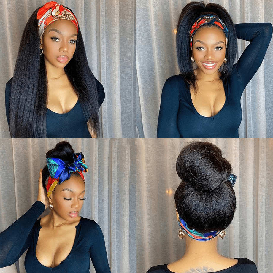 ailuxyhair-fr AILUXY Perruque bandeau Kinky lisse Longue Noir Perruque 100% Cheveux Humains
