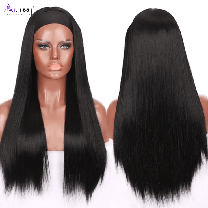 ailuxyhair-fr AILUXY Perruque Bandeau Lisse Longue Noir Perruque 100% Cheveux Humains Densité 200%