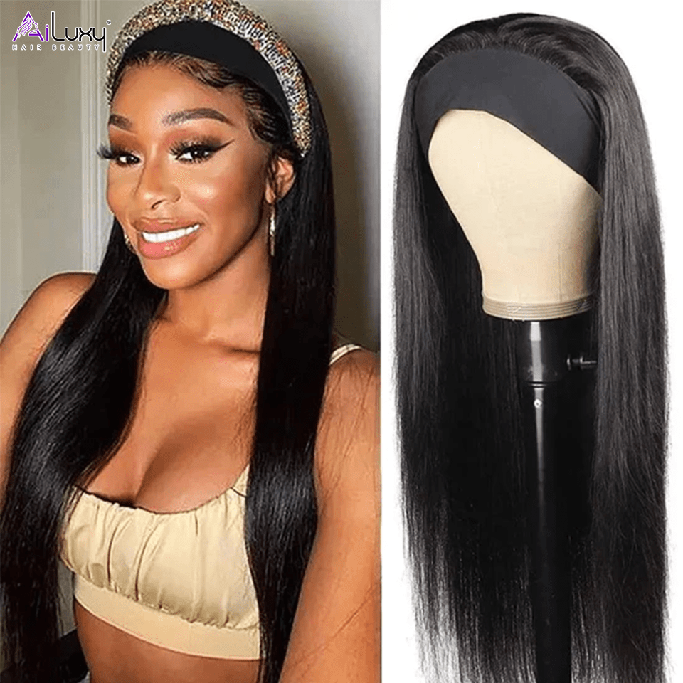 ailuxyhair-fr AILUXY Perruque Bandeau Lisse Longue Noir Perruque 100% Cheveux Humains Densité 200%
